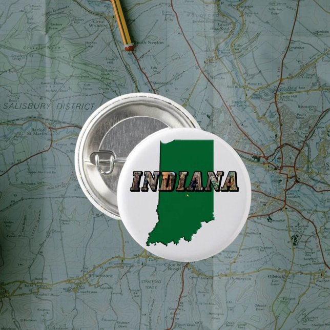 Indiana Staat Map Green Kontur & Foto Text Button (Von Creator hochgeladen)