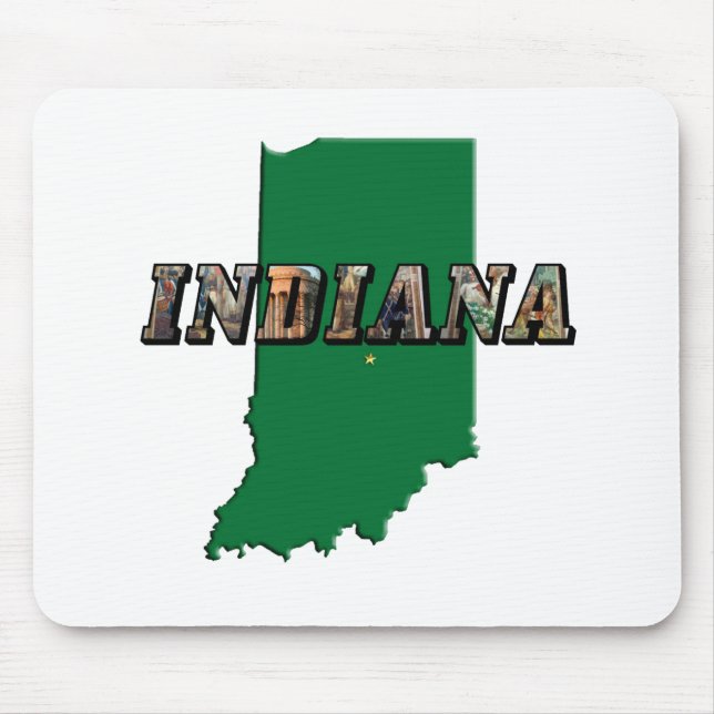 Indiana Staat Map Green Kontur & Foto Text Mousepad (Vorne)