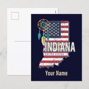 Indiana Staat United Staaten Retro Map Vintag USA Feiertagspostkarte