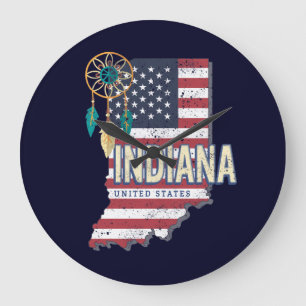 Indiana Staat United Staaten Retro Map Vintag USA Große Wanduhr