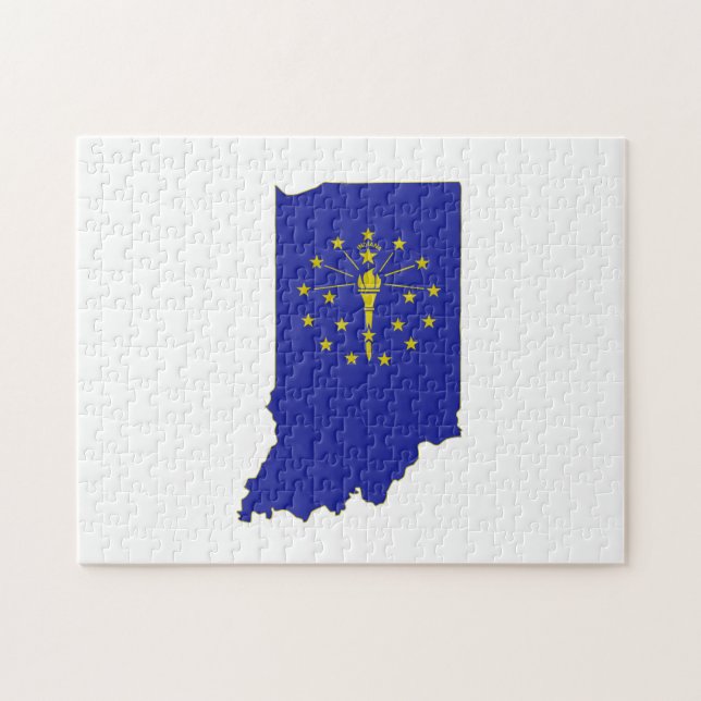 Indiana-Staatsflagge und -Karte Puzzle (Horizontal)