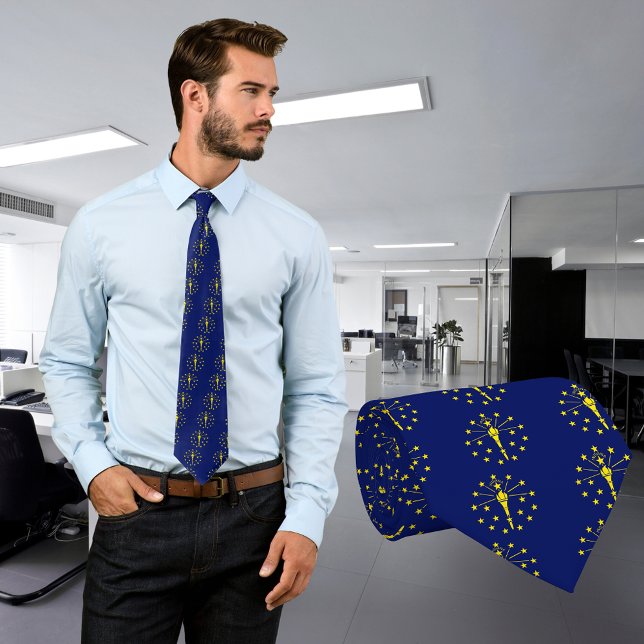 Indiana State Flag Blue & Gold Torch & Stars Krawatte (State Flag of Indiana Necktie)