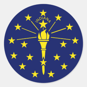 Indiana State Flag Blue & Gold Torch & Stars Runder Aufkleber