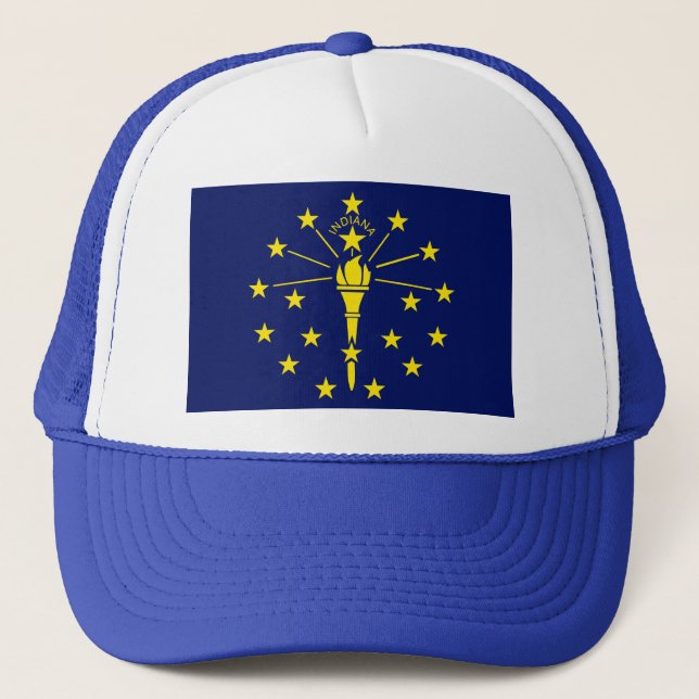 Indiana State Flag Blue & Gold Torch & Stars Truckerkappe (Vorderseite)