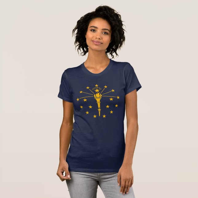 Indiana State Flag Gold Torch & Stars Frauen T-Shirt (Vorne ganz)