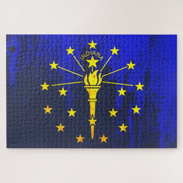 Indiana State Flag Grunge Puzzle (Horizontal)