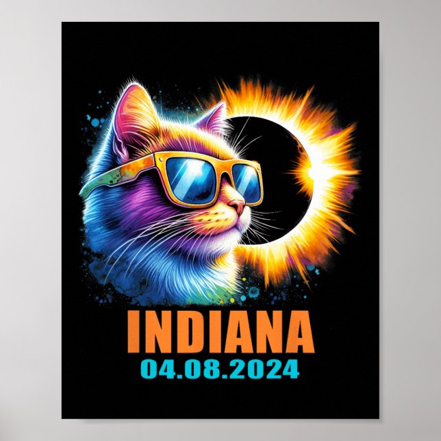 Indiana Total Solar Eclipse 2024 Cat Solar Eclipse Poster (Vorne)