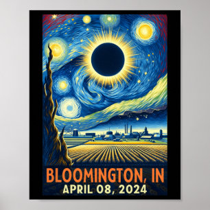 Indiana Total Solar Eclipse 2024 Starry Night Poster