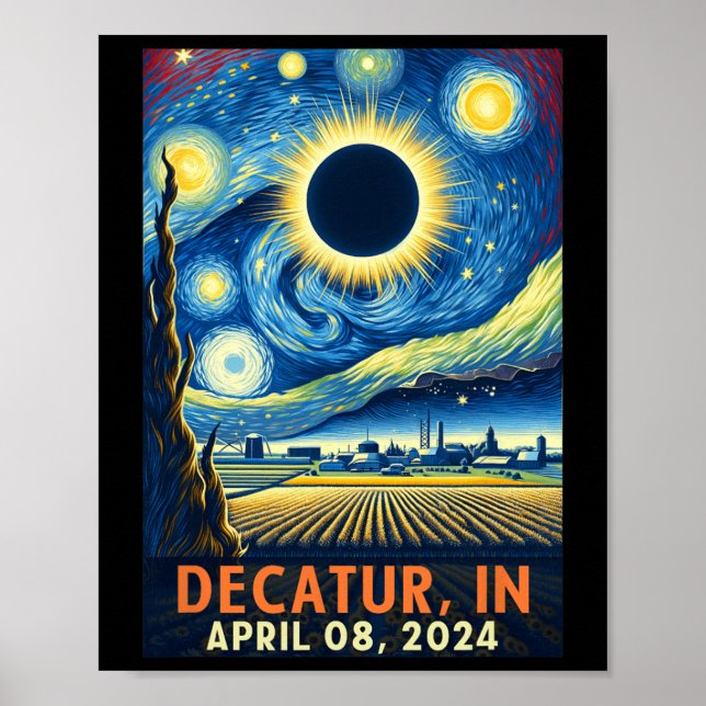 Indiana Total Solar Eclipse 2024 Starry Night Poster (Vorne)