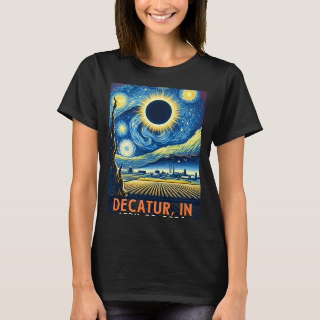 Indiana Total Solar Eclipse 2024 Starry Night T-Shirt (Vorderseite)