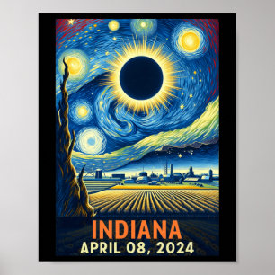 Indiana Total Solar Eclipse 2024 Starry Night Van Poster