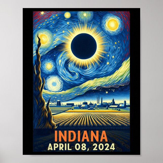 Indiana Total Solar Eclipse 2024 Starry Night Van Poster (Vorne)
