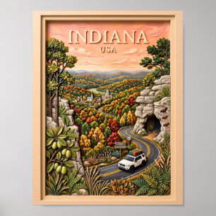 Indiana US Natur-Roadtrip Vintage-Höhle-Wald Poster