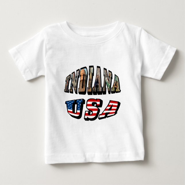 Indiana USA Flag & Staat Foto Text Baby T-shirt (Vorderseite)