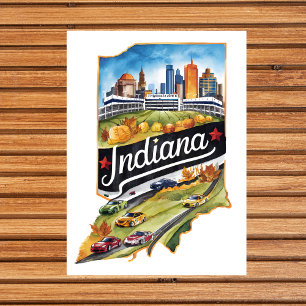 Indiana USA State Vintage Wasserfarben  Postkarte