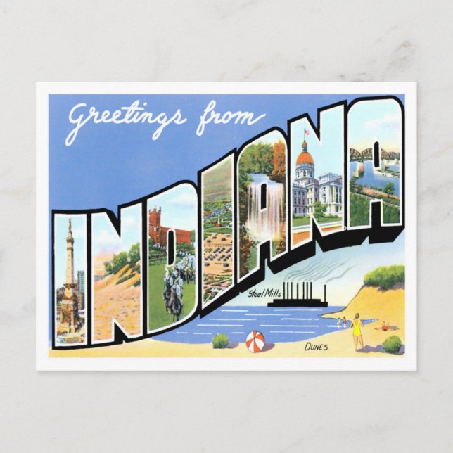 Indiana Vintag Big Letters Postcard Postkarte (Vorderseite)