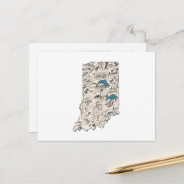 Indiana Vintag Picture Map Staat Chart Postkarte