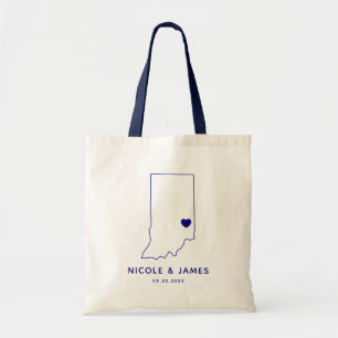 Indiana Wedding Welcome Bag Tasche, Navy Blue Map Tragetasche
