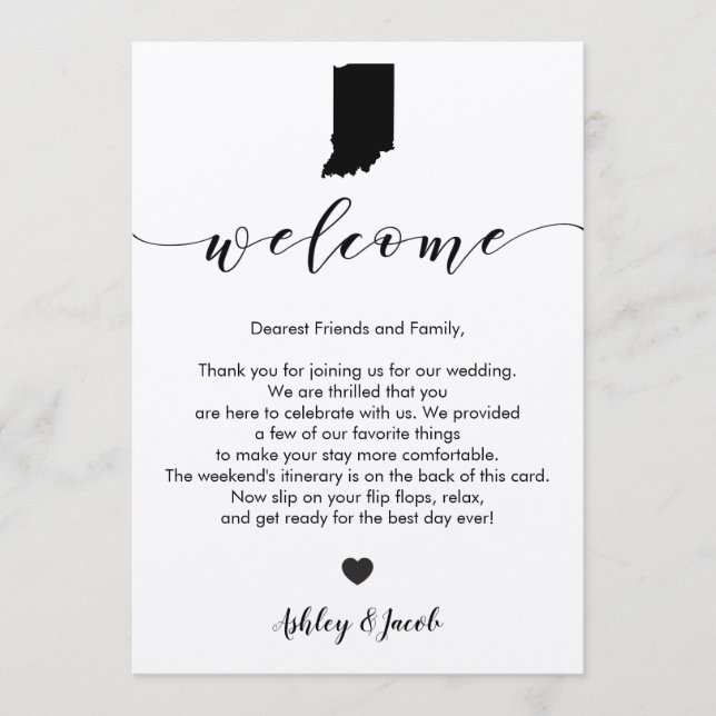 Indiana Wedding Welcome Letter & Itinerary Card Programm (Vorderseite)