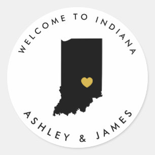 Indiana Wedding Welcome Sticker Tag, Schwarz, Gold
