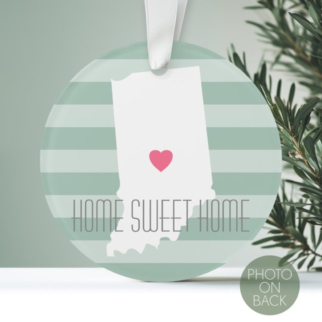 Indiana Zuhause Staat Liebe mit benutzerdefinierte Ornament (Personalized Photo Ornament with a State Design on the Front and Photo on the Back)