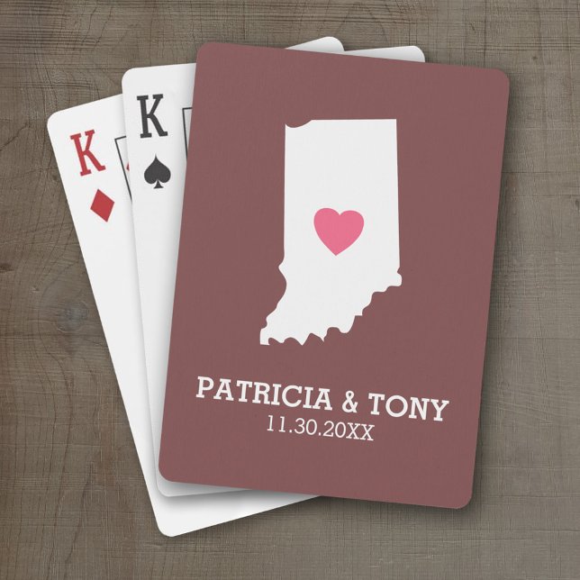 Indiana Zuhause Staat Liebe mit benutzerdefinierte Spielkarten (Personalized Playing Cards with a State Map, Movable Heart and Name)