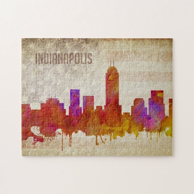 Indianapolis, in den | Aquarell-Stadt-Skylinen Puzzle (Horizontal)