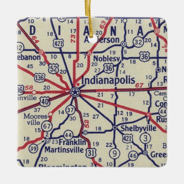 Indianapolis in Vintager Karte Keramikornament (Vorderseite)