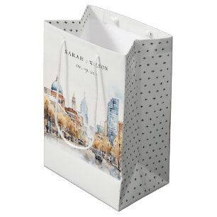 Indianapolis, Indiana Aquarell-Landschaft-Hochzeit Mittlere Geschenktüte