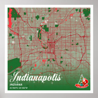 Indianapolis - Indiana Christmas Color City Map Poster