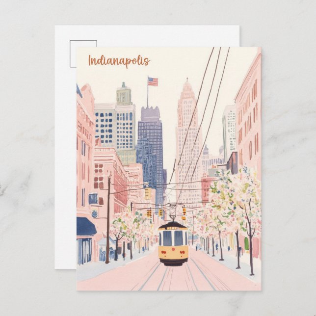 Indianapolis Indiana Gouache Illustration Travel Postkarte (Vorne/Hinten)