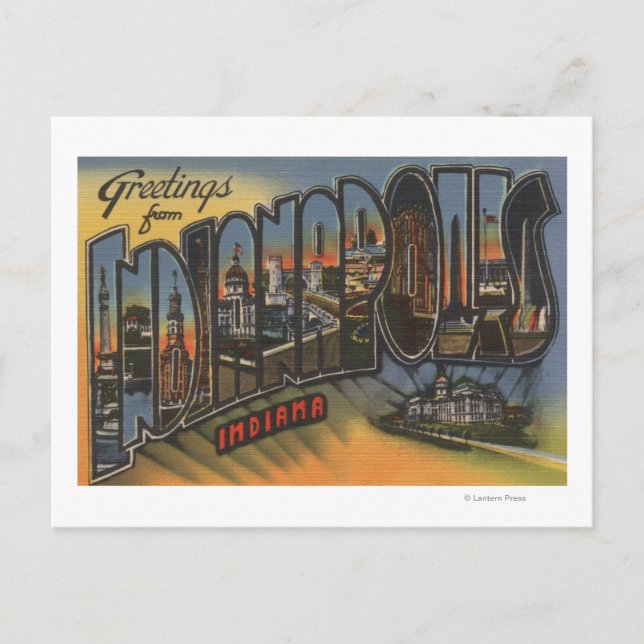 Indianapolis, Indiana - Große Buchstabenszenen Postkarte (Vorderseite)