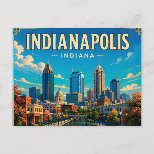 🏁 Indianapolis Indiana Kanal und Skyline Postkarte