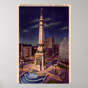 Indianapolis Indiana Monument Circle at Night Poster