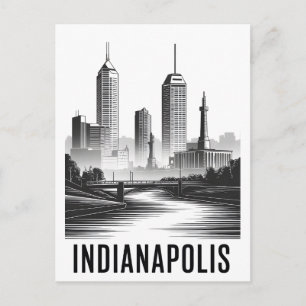 Indianapolis Indiana Skyline Schwarz Weiß Holzschn Feiertagspostkarte