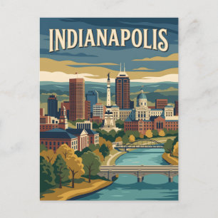 Indianapolis Indiana Skyline Vintage Kunst Postkarte