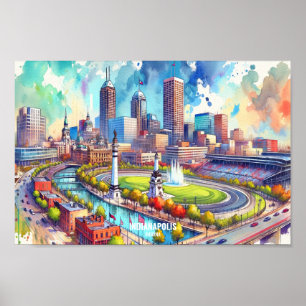 Indianapolis Indiana USA Travel Places watercolor Poster