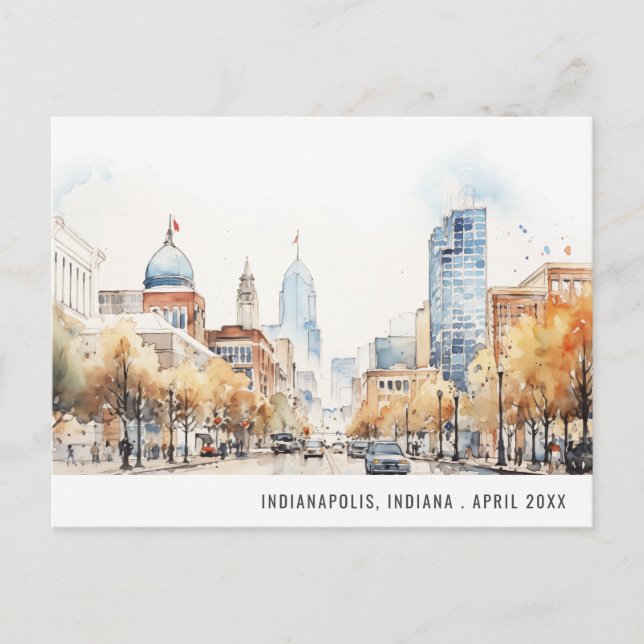 Indianapolis, Indiana Watercolor Landscape Wedding Postkarte (Vorderseite)