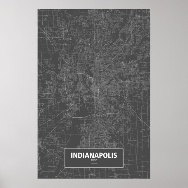 Indianapolis, Indiana (weiß auf schwarz) Poster (Vorne)