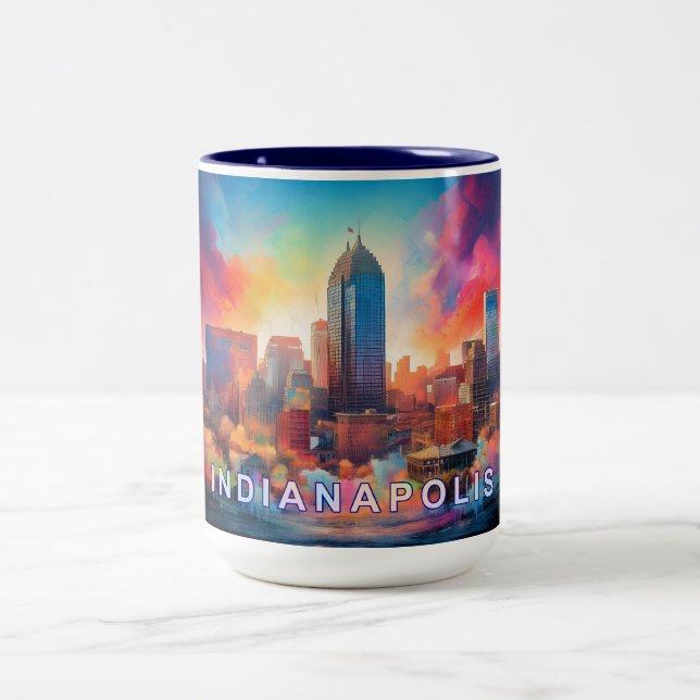 Indianapolis Künstlerisch Skyline Zweifarbige Tasse (Mittel)