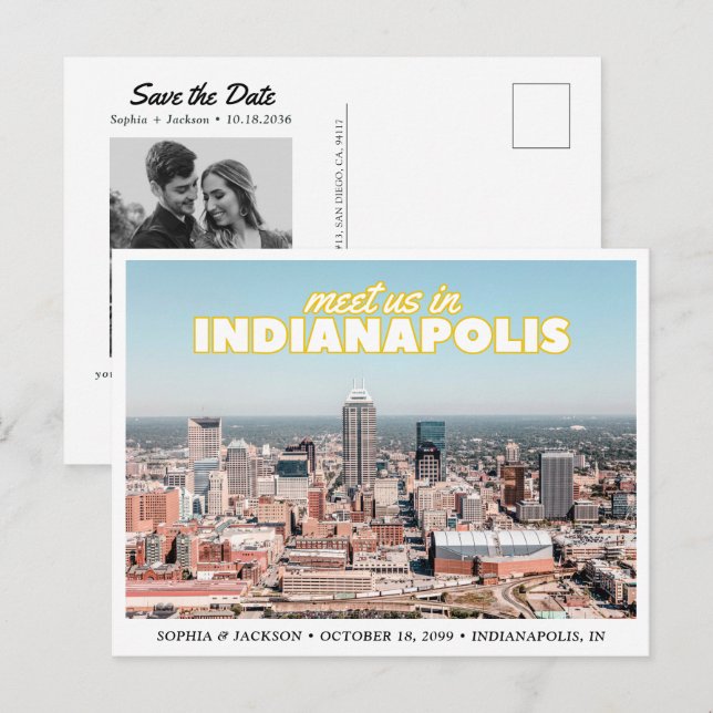 Indianapolis Save-the-Date Retro-Hochzeitspostkart Postkarte (Vorne/Hinten)