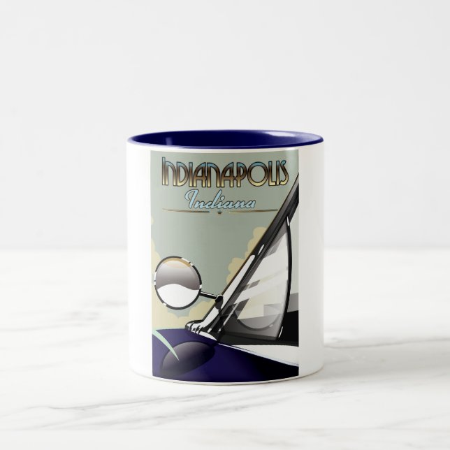 Indianapolis Vintage Autovermietung Plakat Zweifarbige Tasse (Mittel)