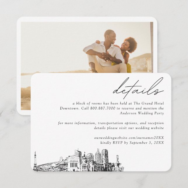 Indianapolis Wedding Hotel Zimmerblockdetails Begleitkarte (Vorne/Hinten)