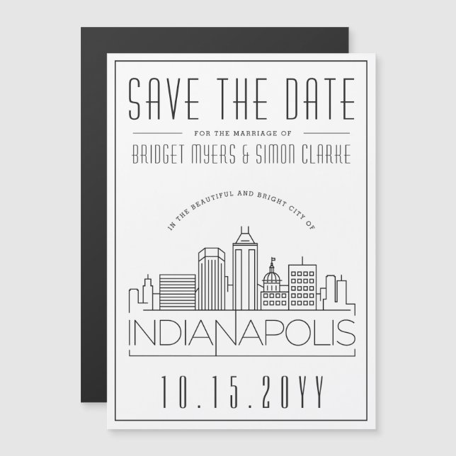 Indianapolis Wedding Save the Date stilisiert Magneteinladung (Vorne/Hinten)