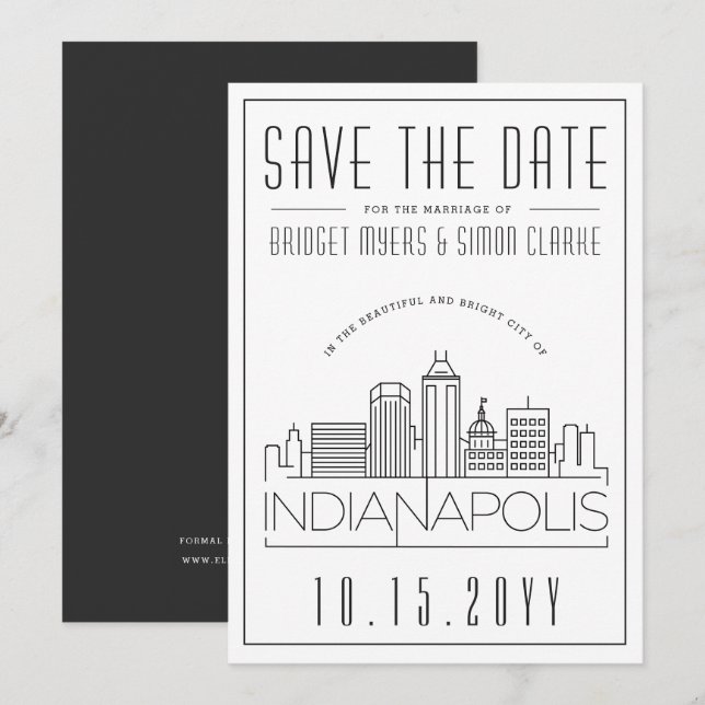 Indianapolis Wedding Skyline Save the Date Einladung (Vorne/Hinten)