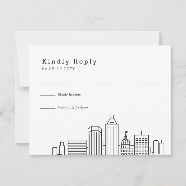 Indianapolis Wedding | Stilisierte Skyline-UAWG RSVP Karte (Vorderseite)