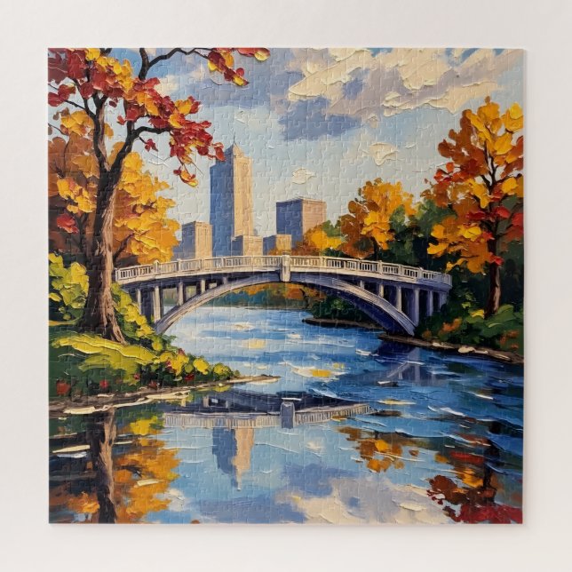 Indianapolis White Bridge Over the White River  Puzzle (Vertikal)