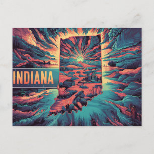 Indiana's Vibrant Wonders Conceptual Staat Map Art Postkarte