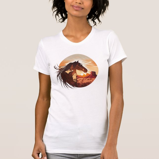 Indianer mit Pferd an der Wüste T-Shirt (Vorderseite)