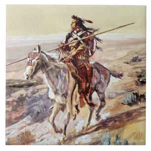 „Indianer mit Speer“ Cowboy-Kunst von Charles Russ Fliese